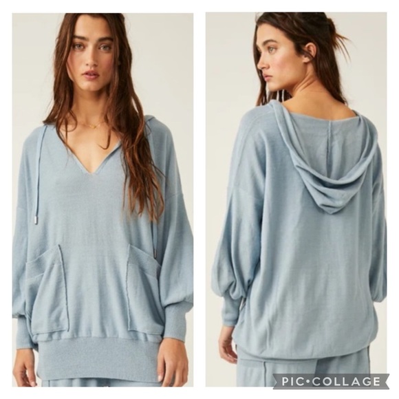 Free People Snuggle Season Pullover Sweater Riverspell Blue Size M - Picture 1 of 10